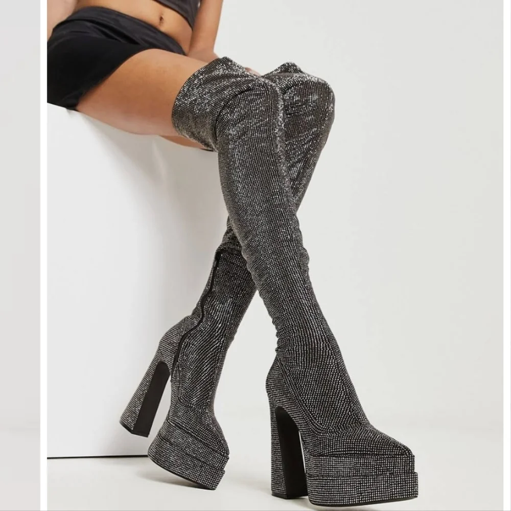 Steve Madden Sultry Rhinestone Over The Knee Platform Boots